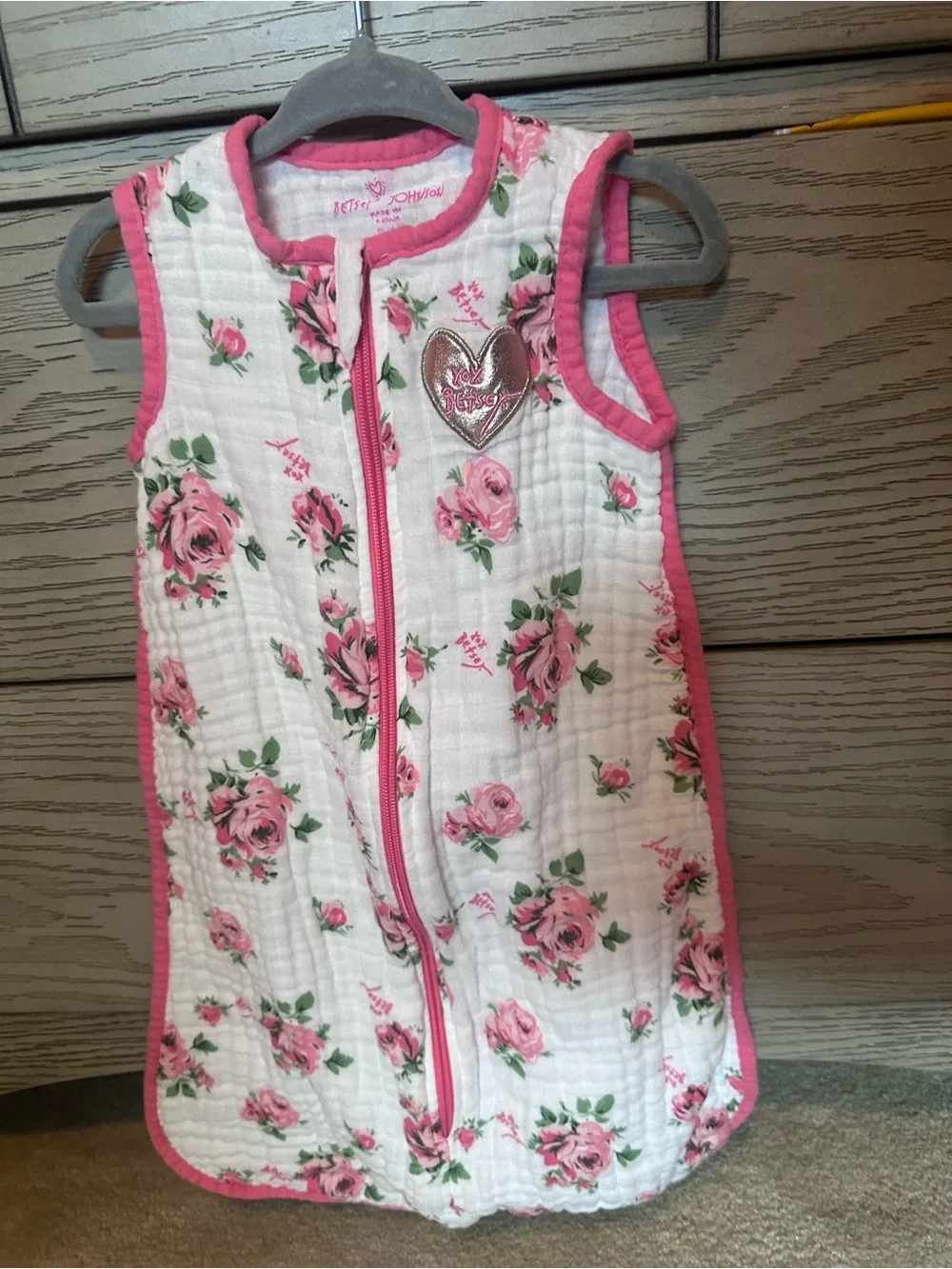 Betsey Johnson Pink Floral Sleep Sack for Kids - Sleeveless Zipper Pajama
